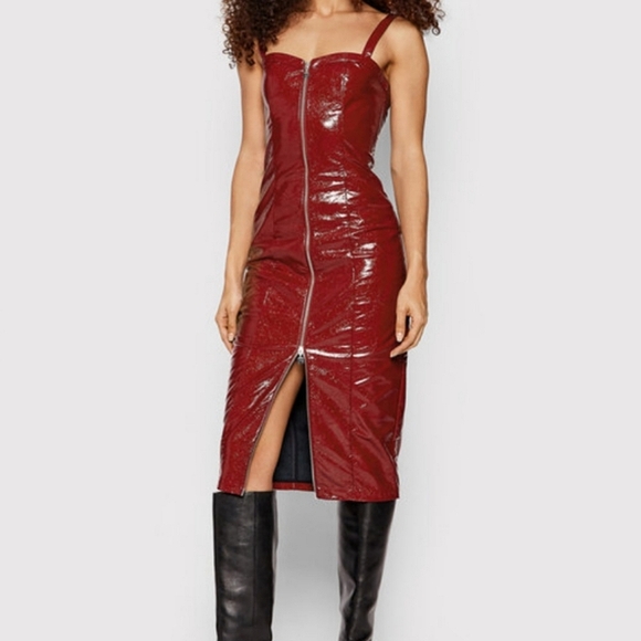 ROTATE Dresses & Skirts - ROTATE BIRGER CHRISTENSEN Kayla Faux Snake-effect Leather Dr Burgundy Slim Fit